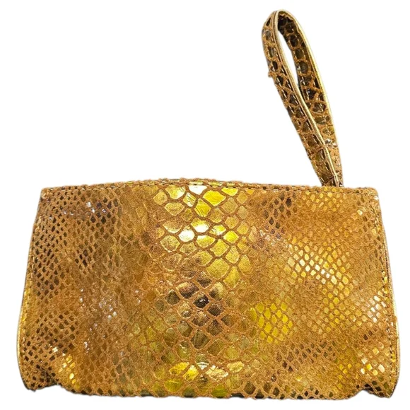 Sabina - Gold Snakeskin Pattern Wristlet Genuine Leather Small & Dainty - Picture 3 of 7